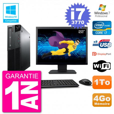 PC Lenovo M82 SFF Ecran 22" i7-3770 RAM 4Go Disque 1To Graveur DVD Wifi W7