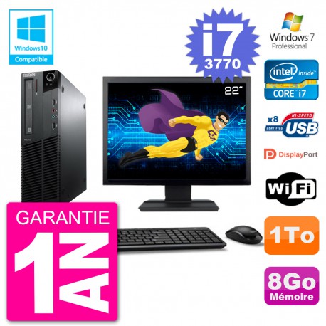 PC Lenovo M82 SFF Ecran 22" i7-3770 RAM 8Go Disque 1To Graveur DVD Wifi W7