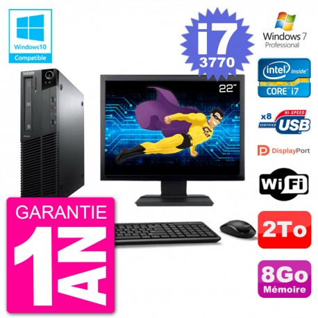 PC Lenovo M82 SFF Ecran 22" i7-3770 RAM 8Go Disque 2To Graveur DVD Wifi W7