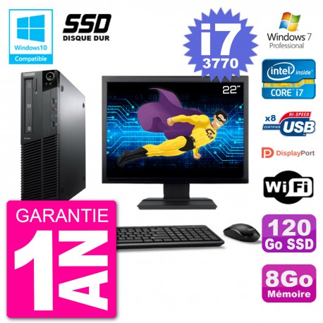 PC Lenovo M82 SFF Ecran 22" i7-3770 RAM 8Go SSD 120Go Graveur DVD Wifi W7