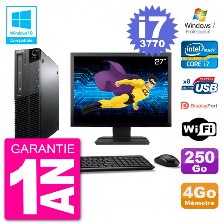 PC Lenovo M82 SFF Ecran 27" i7-3770 RAM 4Go Disque 250Go Graveur DVD Wifi W7