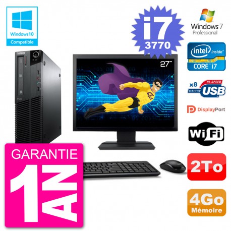 PC Lenovo M82 SFF Ecran 27" i7-3770 RAM 4Go Disque 2To Graveur DVD Wifi W7