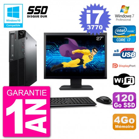PC Lenovo M82 SFF Ecran 27" i7-3770 RAM 4Go SSD 120Go Graveur DVD Wifi W7