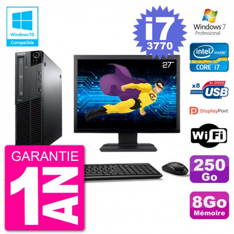 PC Lenovo M82 SFF Ecran 27" i7-3770 RAM 8Go Disque 250Go Graveur DVD Wifi W7