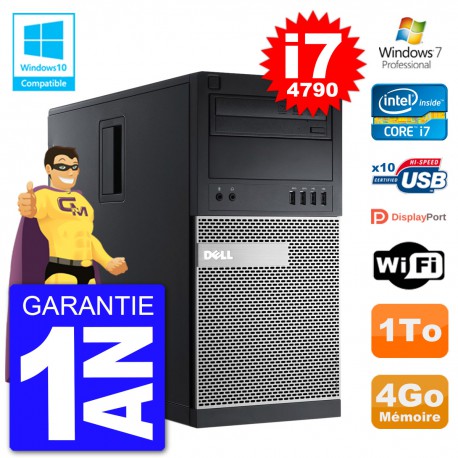 PC Tour DELL 9020 Intel Core I7-4790 RAM 4Go Disque Dur 1To Graveur DVD Wifi W7