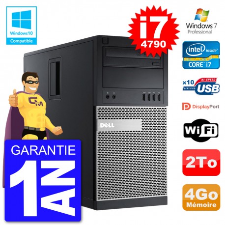 PC Tour DELL 9020 Intel Core I7-4790 RAM 4Go Disque Dur 2To Graveur DVD Wifi W7