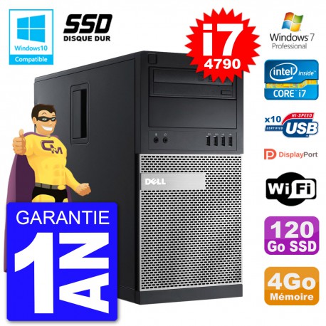 PC Tour DELL 9020 Intel Core I7-4790 RAM 4Go SSD 120Go Graveur DVD Wifi W7