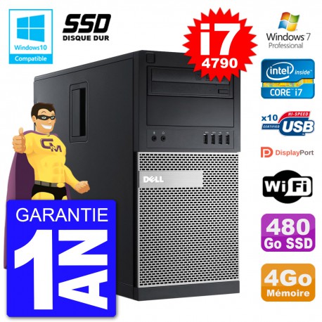 PC Tour DELL 9020 Intel Core I7-4790 RAM 4Go SSD 480Go Graveur DVD Wifi W7