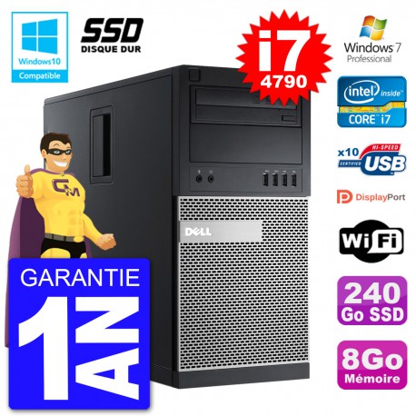 PC Tour DELL 9020 Intel Core I7-4790 RAM 8Go SSD 240Go Graveur DVD Wifi W7