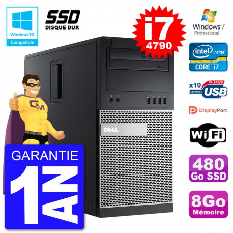 PC Tour DELL 9020 Intel Core I7-4790 RAM 8Go SSD 480Go Graveur DVD Wifi W7