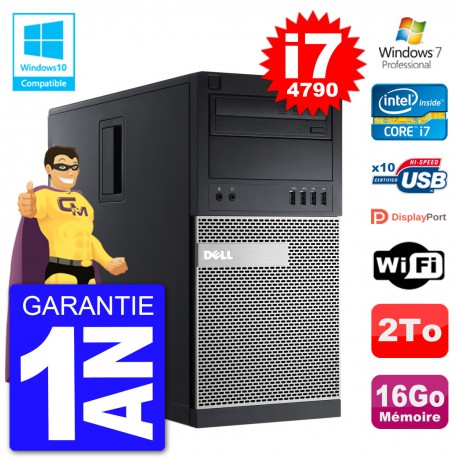 PC Tour DELL 9020 Intel Core I7-4790 RAM 16Go Disque 2To Graveur DVD Wifi W7