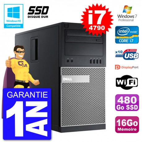 PC Tour DELL 9020 Intel Core I7-4790 RAM 16Go SSD 480Go Graveur DVD Wifi W7