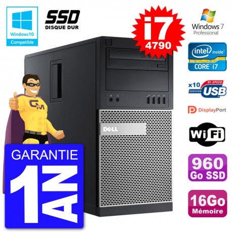 PC Tour DELL 9020 Intel Core I7-4790 RAM 16Go SSD 960Go Graveur DVD Wifi W7