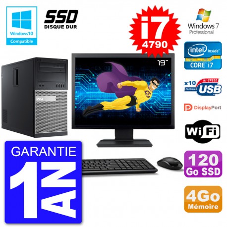 PC Tour DELL 9020 Ecran 19" Core i7-4790 RAM 4Go SSD 120Go Graveur DVD Wifi W7