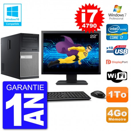 PC Tour DELL 9020 Ecran 22" Core i7-4790 RAM 4Go Disque 1To Graveur DVD Wifi W7