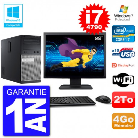 PC Tour DELL 9020 Ecran 22" Core i7-4790 RAM 4Go Disque 2To Graveur DVD Wifi W7