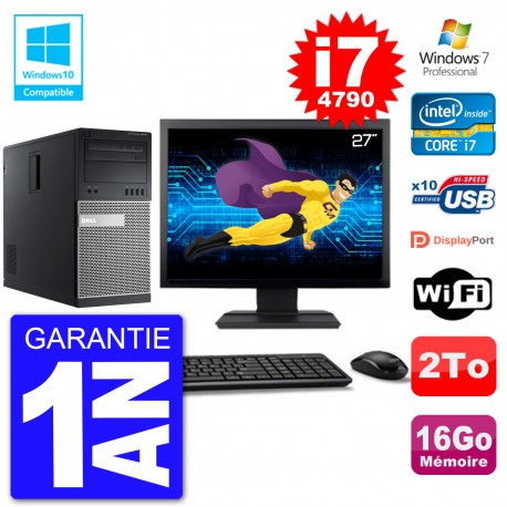 PC Tour DELL 9020 Ecran 27" Core i7-4790 RAM 16Go Disque 2To Graveur DVD Wifi W7