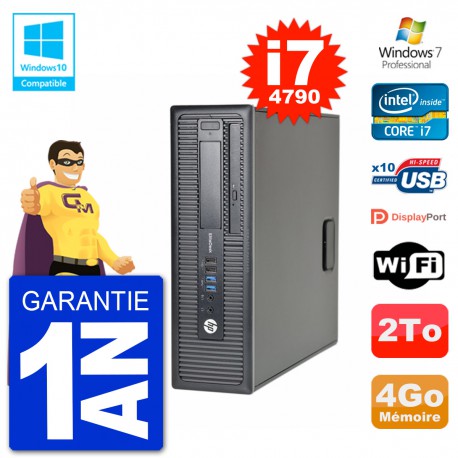 PC HP EliteDesk 800 G1 SFF i7-4790 RAM 4Go Disque 2To Graveur DVD Wifi W7