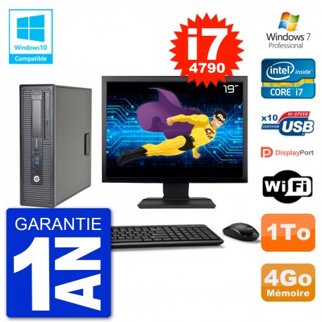 PC HP EliteDesk 800 G1 SFF Ecran 19" i7-4790 4Go Disque 1To Graveur DVD Wifi W7