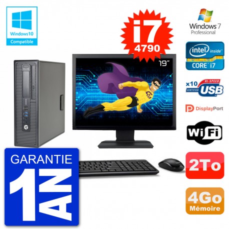 PC HP EliteDesk 800 G1 SFF Ecran 19" i7-4790 4Go Disque 2To Graveur DVD Wifi W7