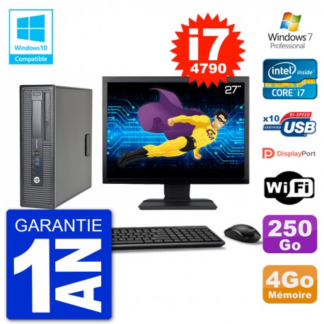 PC HP EliteDesk 800 G1 SFF Ecran 27" i7-4790 4Go 250Go Graveur DVD Wifi W7