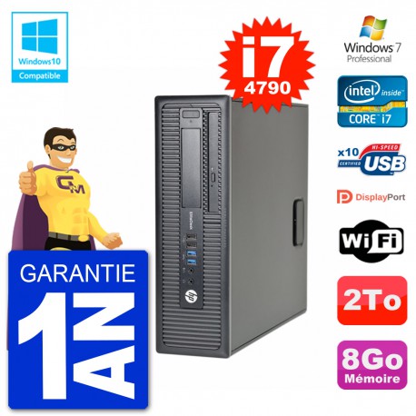 PC HP EliteDesk 800 G1 SFF i7-4790 RAM 8Go Disque 2To Graveur DVD Wifi W7