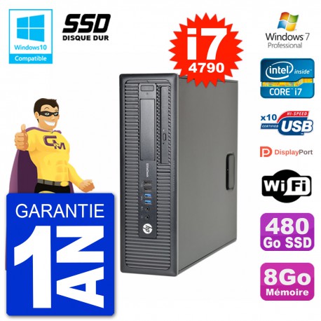 PC HP EliteDesk 800 G1 SFF i7-4790 RAM 8Go SSD 480Go Graveur DVD Wifi W7