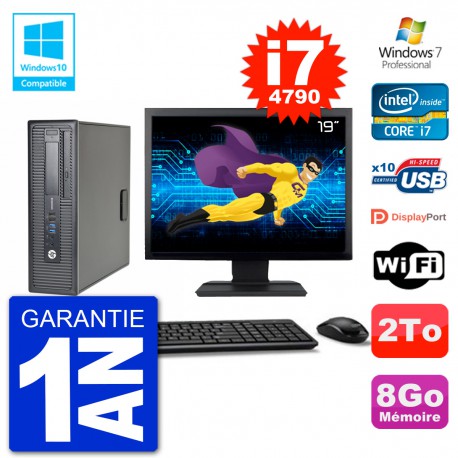 PC HP EliteDesk 800 G1 SFF Ecran 19" i7-4790 8Go Disque 2To Graveur DVD Wifi W7