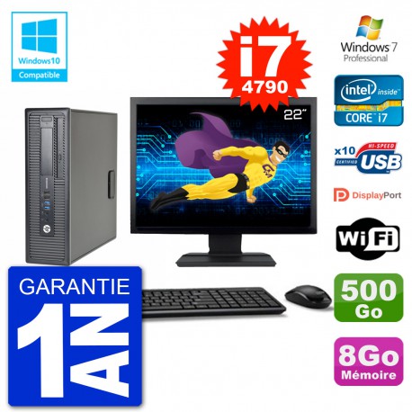 PC HP EliteDesk 800 G1 SFF Ecran 22" i7-4790 8Go 500Go Graveur DVD Wifi W7