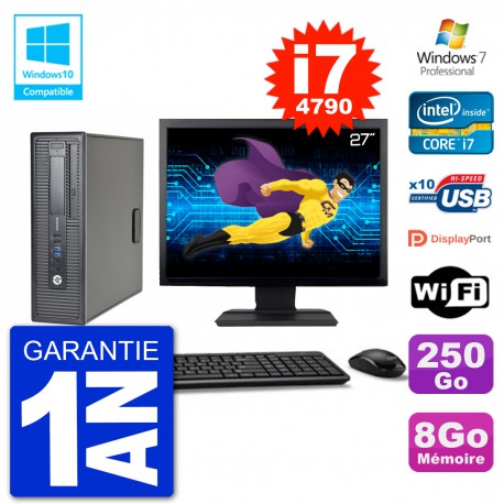 PC HP EliteDesk 800 G1 SFF Ecran 27" i7-4790 8Go 250Go Graveur DVD Wifi W7