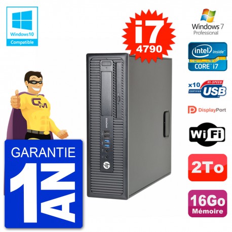 PC HP EliteDesk 800 G1 SFF i7-4790 RAM 16Go Disque 2To Graveur DVD Wifi W7