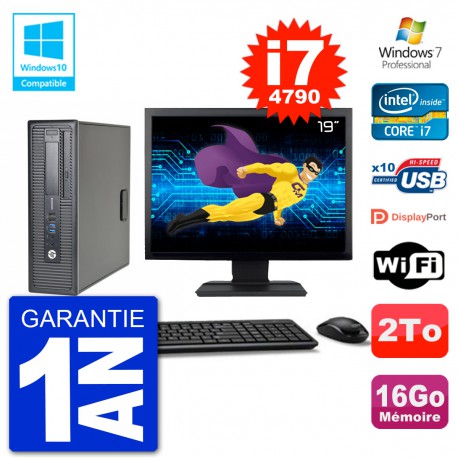 PC HP EliteDesk 800 G1 SFF Ecran 19" i7-4790 16Go Disque 2To Graveur DVD Wifi W7