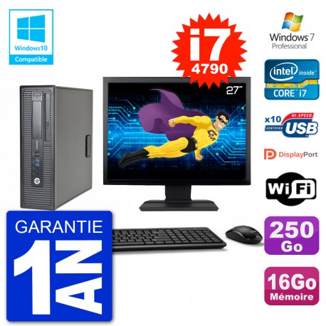 PC HP EliteDesk 800 G1 SFF Ecran 27" i7-4790 16Go 250Go Graveur DVD Wifi W7