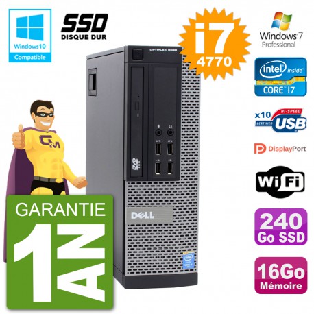 PC Dell 9020 SFF Intel i7-4770 RAM 16Go SSD 240Go Graveur DVD Wifi W7