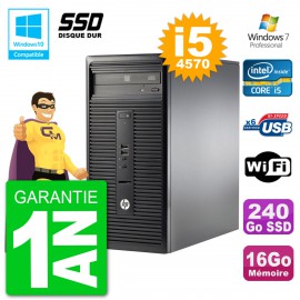 PC HP 280 G1 MT Core I5-4570 RAM 16Go Disque 240 Go SSD Graveur DVD Wifi W7
