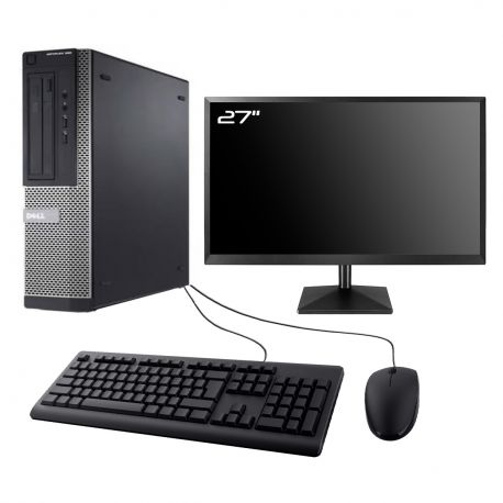 PC Dell Optiplex 390 DT Ecran 27" Intel I3-2100 RAM 8Go SSD 2To W10 Wifi