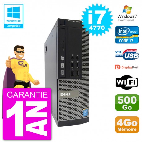 PC Dell 7020 SFF Intel i7-4770 RAM 4Go Disque 500Go Graveur DVD Wifi W7