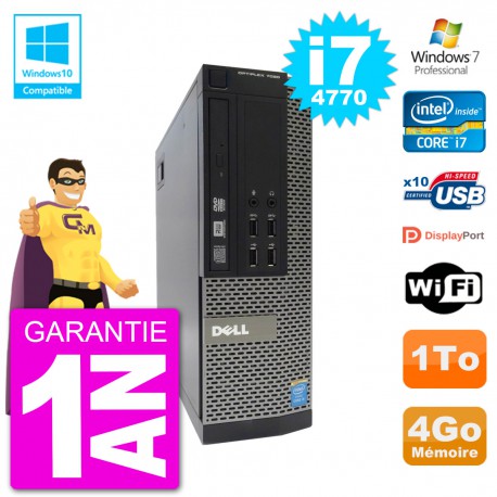 PC Dell 7020 SFF Intel i7-4770 RAM 4Go Disque 1To Graveur DVD Wifi W7