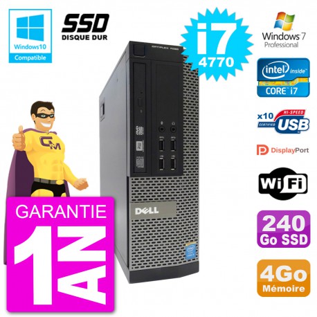 PC Dell 7020 SFF Intel i7-4770 RAM 4Go SSD 240Go Graveur DVD Wifi W7