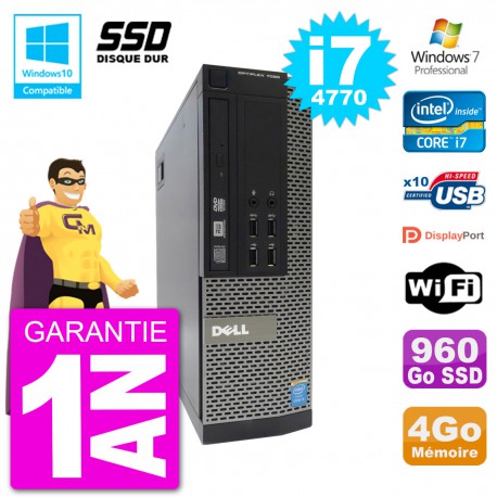 PC Dell 7020 SFF Intel i7-4770 RAM 4Go SSD 960Go Graveur DVD Wifi W7