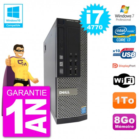 PC Dell 7020 SFF Intel i7-4770 RAM 8Go Disque 1To Graveur DVD Wifi W7