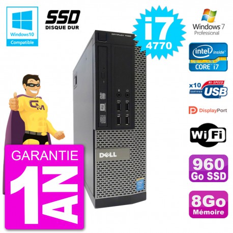 PC Dell 7020 SFF Intel i7-4770 RAM 8Go SSD 960Go Graveur DVD Wifi W7