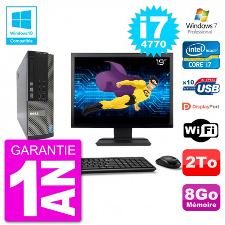 PC Dell 7020 SFF Ecran 19" Intel i7-4770 RAM 8Go Disque 2To Graveur DVD Wifi W7