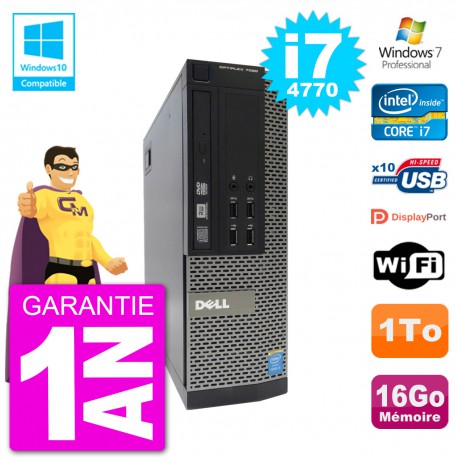 PC Dell 7020 SFF Intel i7-4770 RAM 16Go Disque 1To Graveur DVD Wifi W7