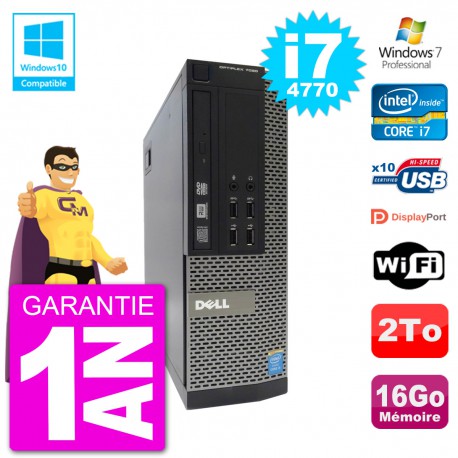 PC Dell 7020 SFF Intel i7-4770 RAM 16Go Disque 2To Graveur DVD Wifi W7