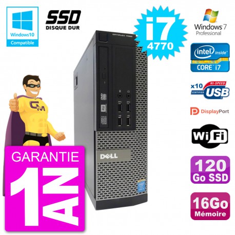 PC Dell 7020 SFF Intel i7-4770 RAM 16Go SSD 120Go Graveur DVD Wifi W7