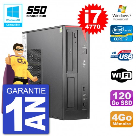 PC Fujitsu Esprimo E520 DT i7-4770 RAM 4Go SSD 120Go Graveur DVD Wifi W7