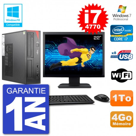 PC Fujitsu Esprimo E520 DT Ecran 22" i7-4770 4Go Disque 1To Graveur DVD Wifi W7