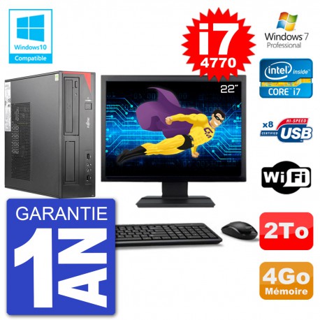 PC Fujitsu Esprimo E520 DT Ecran 22" i7-4770 4Go Disque 2To Graveur DVD Wifi W7