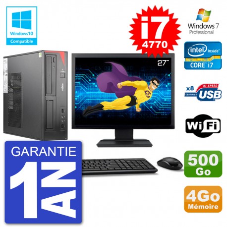 PC Fujitsu Esprimo E520 DT Ecran 27" i7-4770 4Go 500Go Graveur DVD Wifi W7